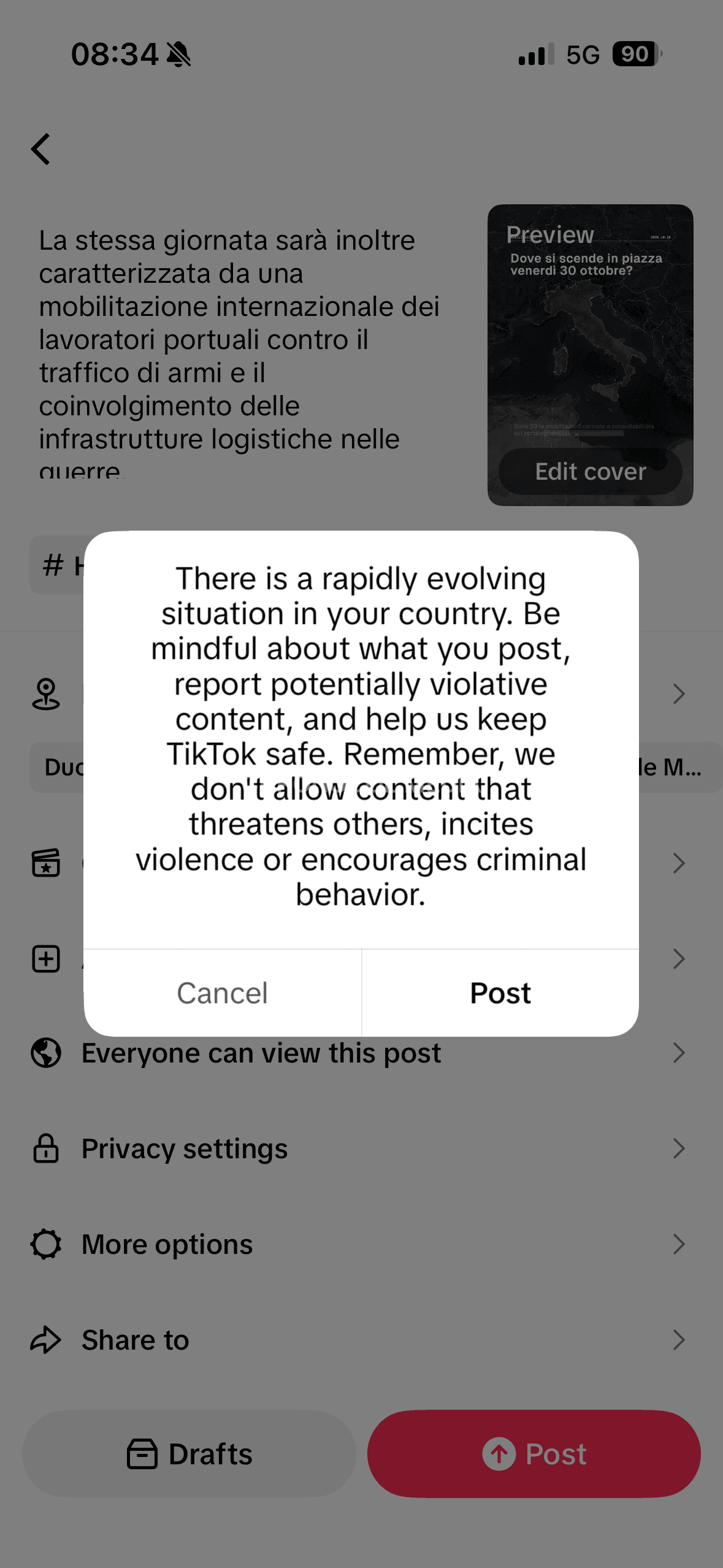 Cost-of-living protests: ⚡️🇮🇹📱TikTok has started showing users in Italy a warning before pu... 2